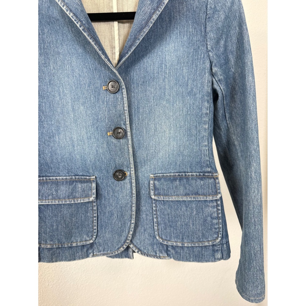Theory Denim Blazer Jacket Blue Wash Tailored Button Front Pockets Size 2 - Picture 4 of 8
